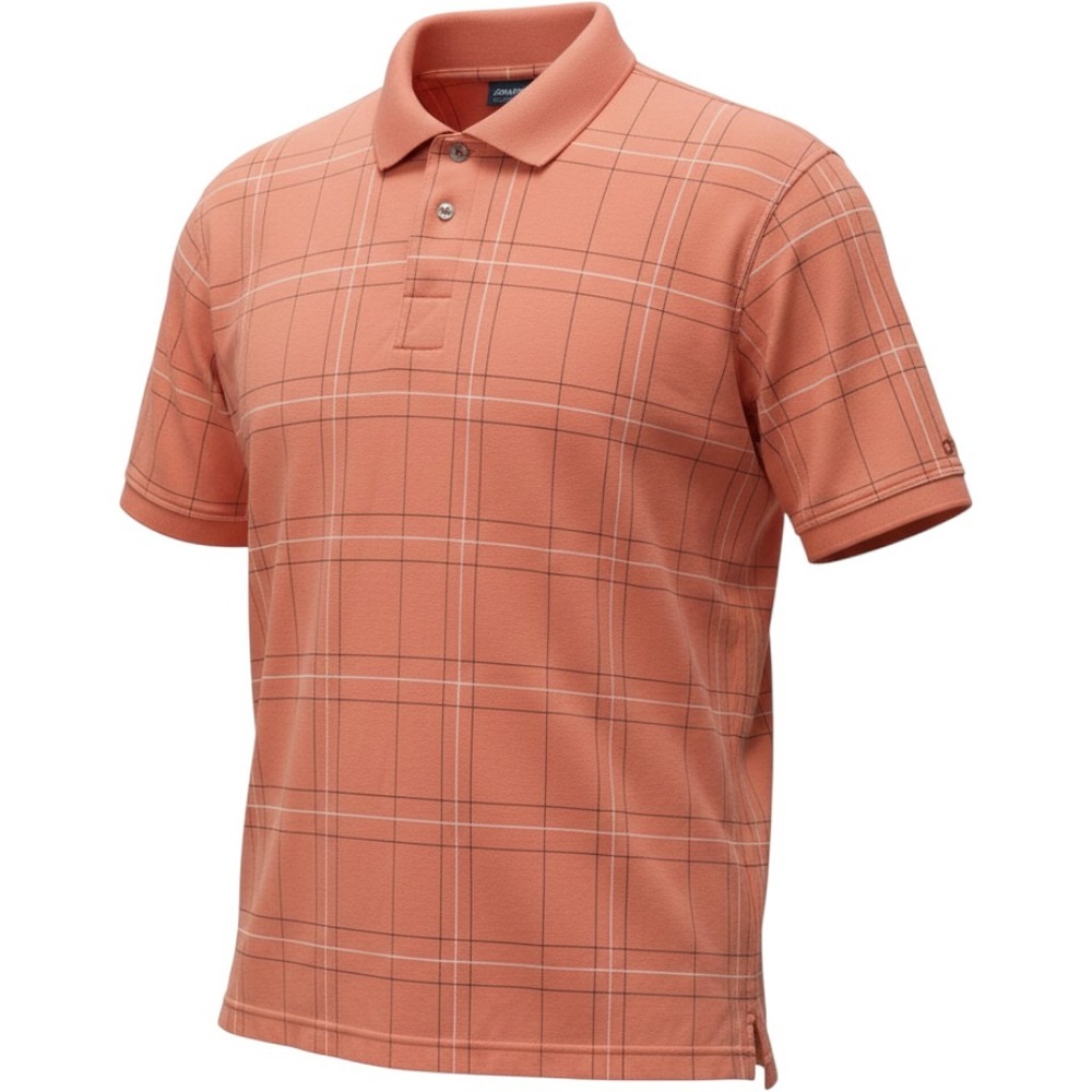 IZOD Mens Salmon Orange Windowpane Plaid Short Sleeve Polo Shirt Large 0008